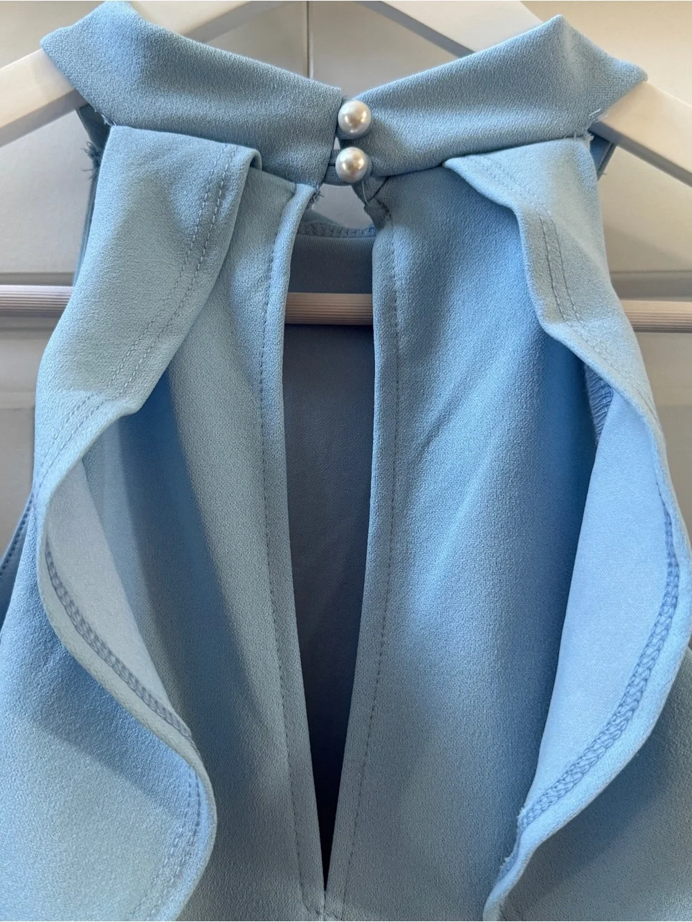 Pinkblush Maternity Light Blue Midi Dress with Ruffle Cold-Shoulder, Size XL